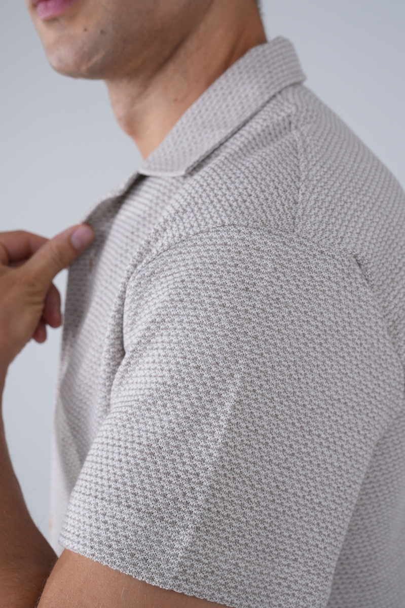 Regular Fit  Kısa Kollu Örme Cepsiz Ekru Erkek Gömlek - 4