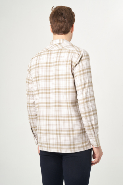 Regular Fit Beige Flannel Men's Shirt - 2