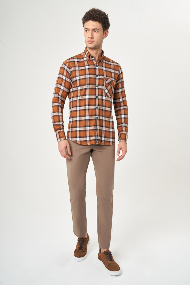 Regular Fit Kışlık Flanel Kahve Erkek Gömlek - 5