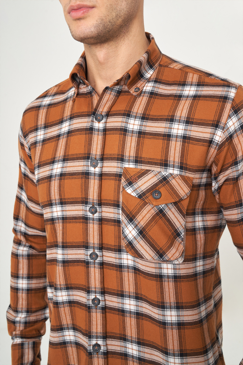 Regular Fit Kışlık Flanel Kahve Erkek Gömlek - 3