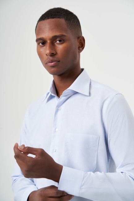 Regular Fit Klasik Açık Mavi Erkek Gömlek - 5