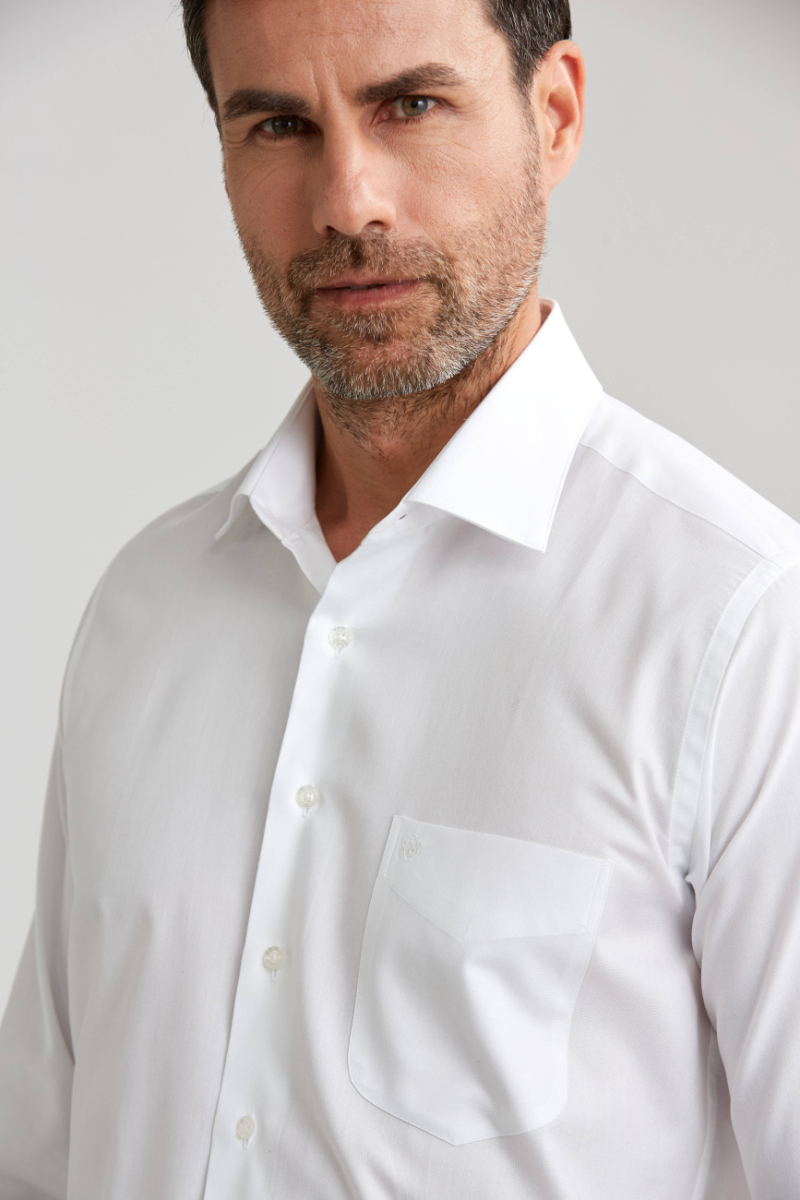 Regular Fit Klasik Beyaz Oxford Erkek Gömlek - 4