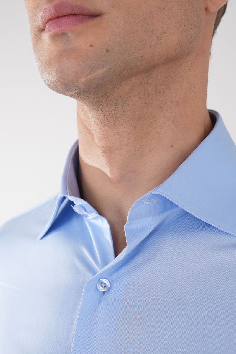 Regular Fit Klasik D Yaka Cepsiz Mavi Erkek Gömlek - 3