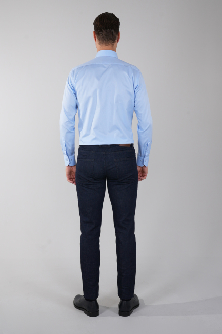 Regular Fit Klasik D Yaka Cepsiz Mavi Erkek Gömlek - 2