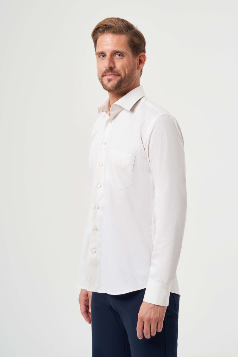 Regular Fit Klasik Ekru Erkek Gömlek