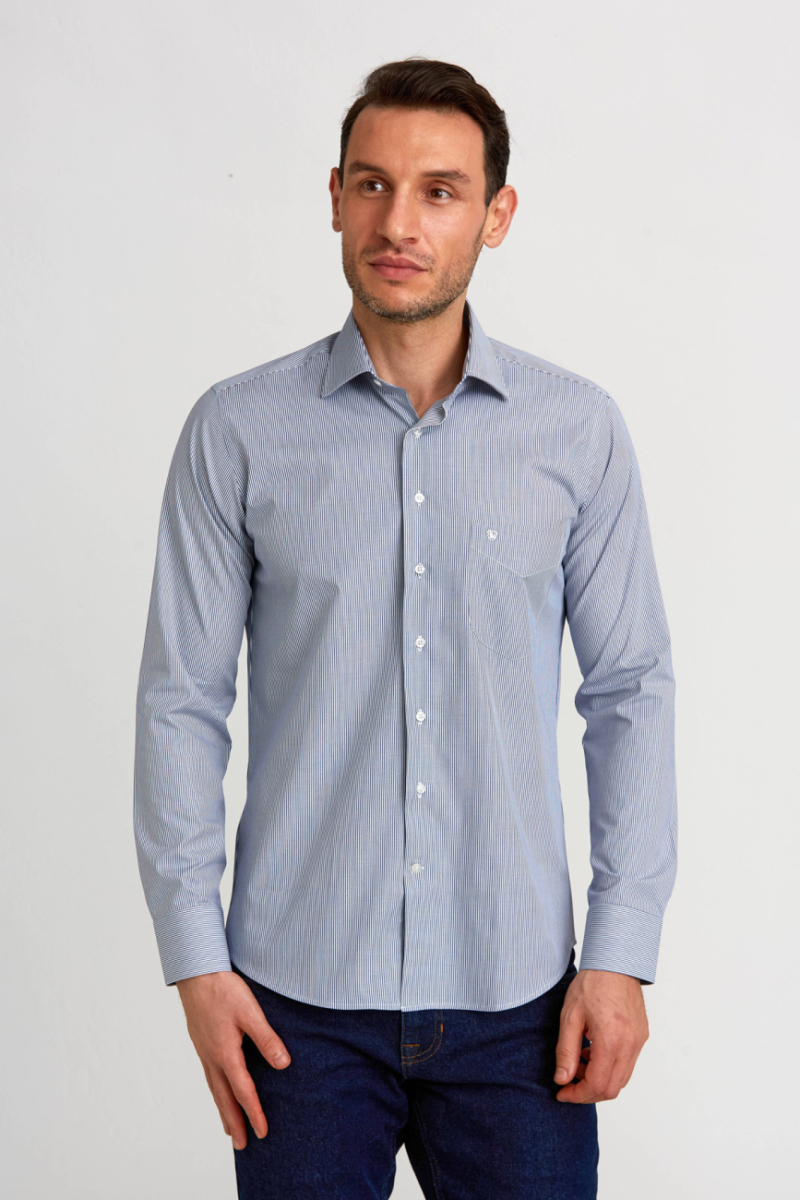 Regular Fit Klasik Lacivert Erkek Gömlek - 3