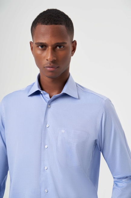 Regular Fit Klasik Mavi Oxford Erkek Gömlek - 5