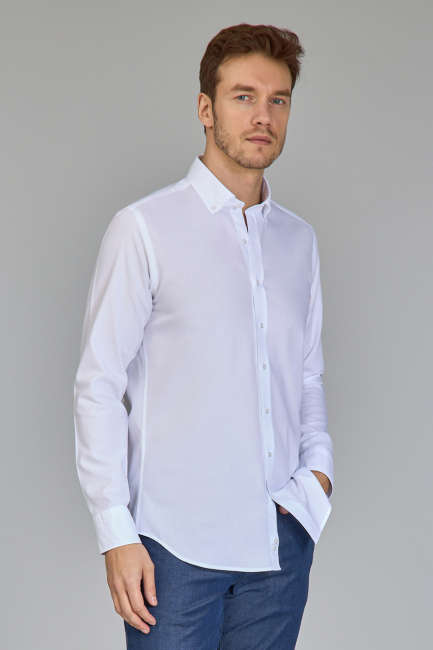 Regular Fit Klasik Spor Yaka Beyaz Erkek Gömlek - 2