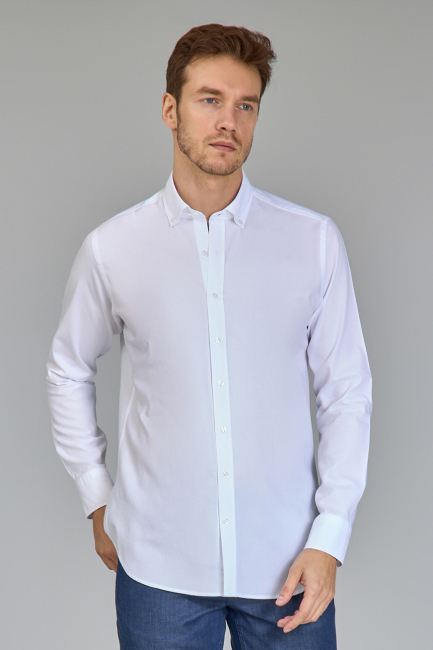 Regular Fit Klasik Spor Yaka Beyaz Erkek Gömlek - 1