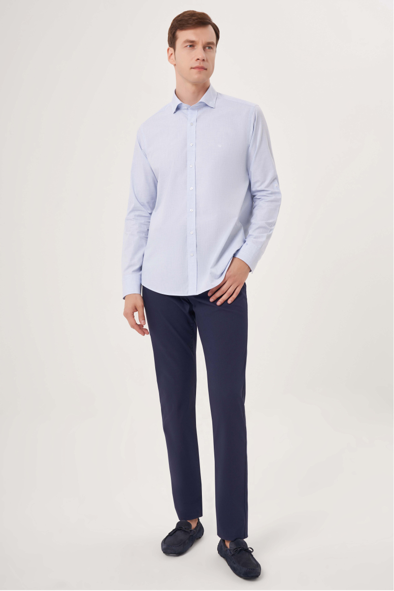 Regular Fit Kol İçi Apoletli Açık Mavi Spor Erkek Gömlek - 6