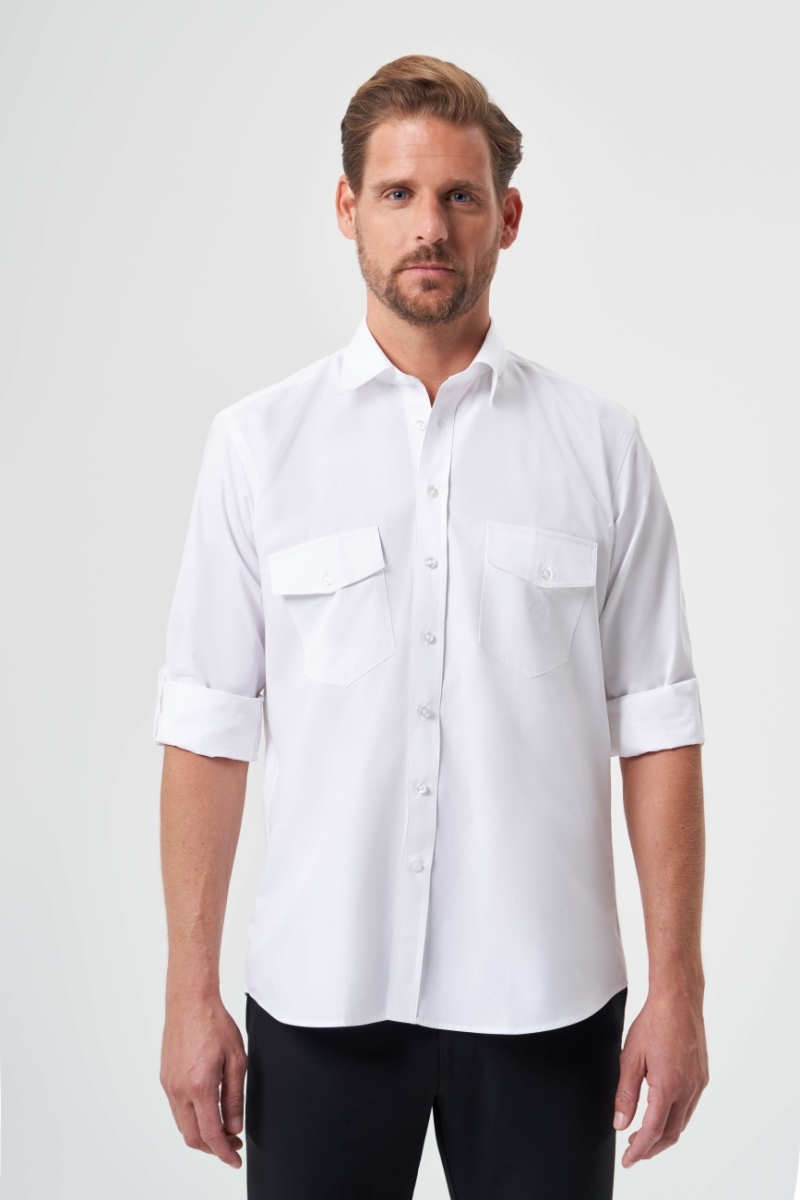 Regular Fit Kol İçi Apoletli Beyaz Basic Erkek Gömlek