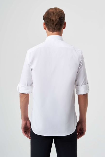 Regular Fit Kol İçi Apoletli Beyaz Basic Erkek Gömlek - 2
