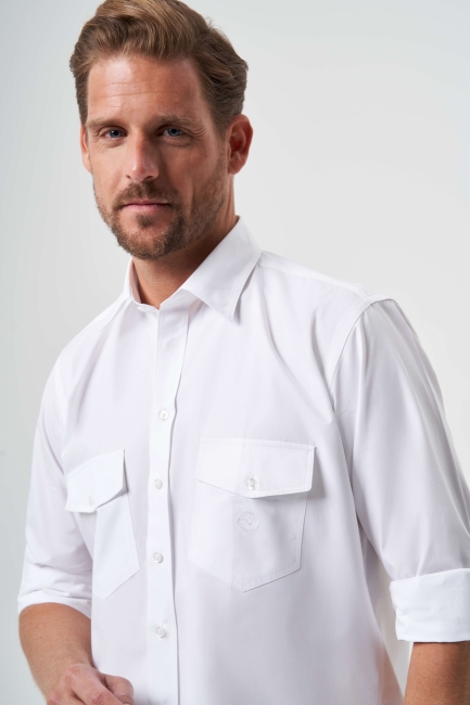 Regular Fit Kol İçi Apoletli Beyaz Basic Erkek Gömlek - 5