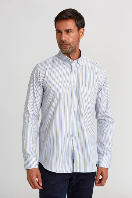 Regular Fit Blue Striped Men's Shirt - 1
