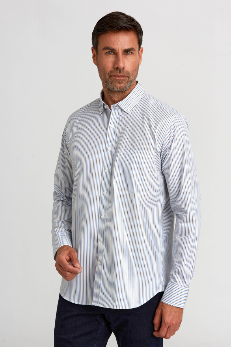 Regular Fit Blue Striped Men's Shirt - 5
