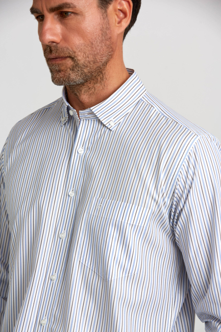 Regular Fit Blue Striped Men's Shirt - 4