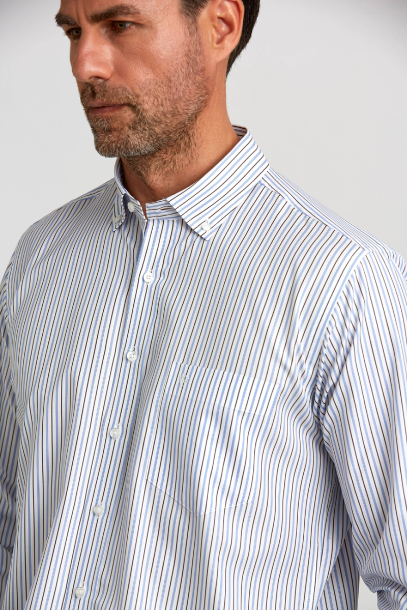 Regular Fit Blue Striped Men's Shirt - 4