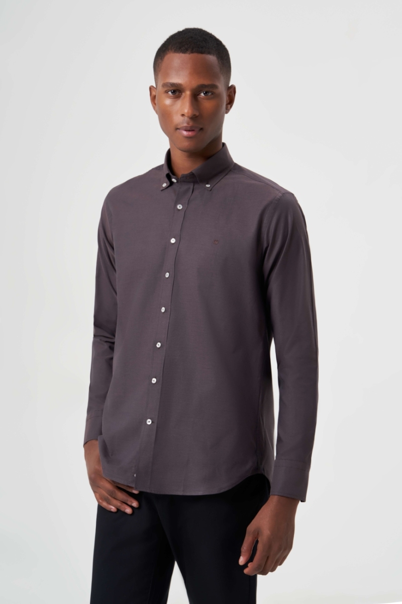 Regular Fit Koyu Kahve Basic Erkek Gömlek