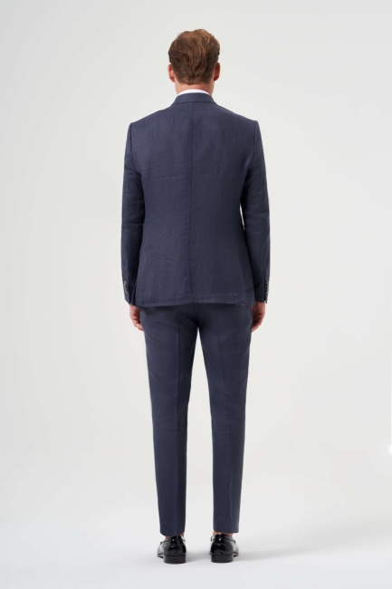 Regular Fit Lacivert Erkek Pamuk Keten Takım Elbise - 2