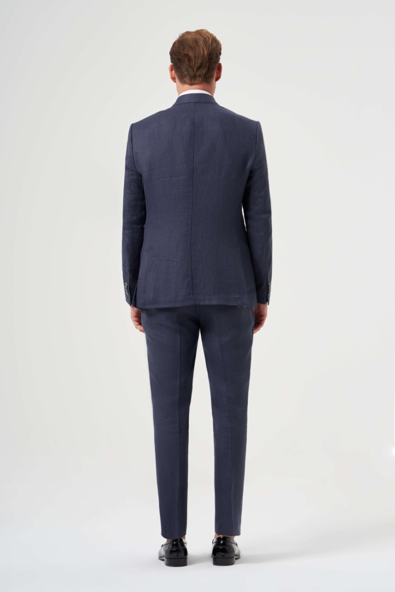 Regular Fit Lacivert Erkek Pamuk Keten Takım Elbise (1)