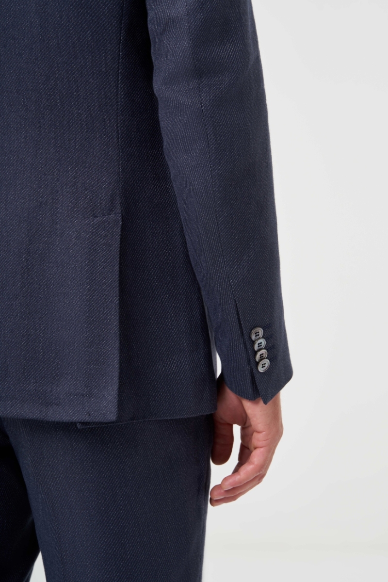 Regular Fit Lacivert Erkek Pamuk Keten Takım Elbise - 4