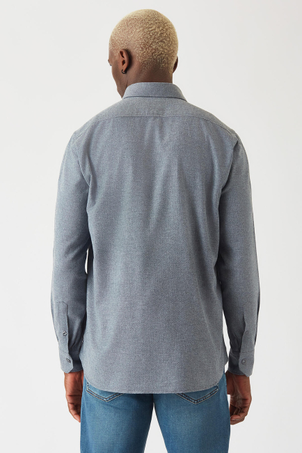 Regular Fit Lacivert Flanel Paşa Yaka Erkek Gömlek - 2