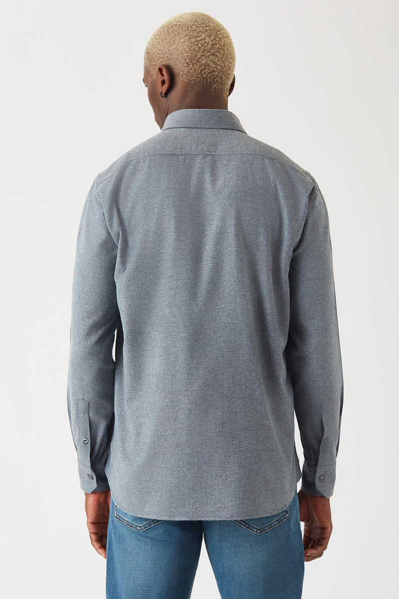 Regular Fit Lacivert Flanel Paşa Yaka Erkek Gömlek - 2