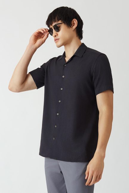 Regular Fit Lacivert Kısa Kollu Basic Erkek Gömlek - 5