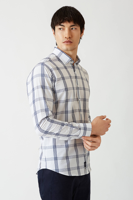 Regular Fit Lacivert Paşa Yaka Spor Erkek Gömlek - 4