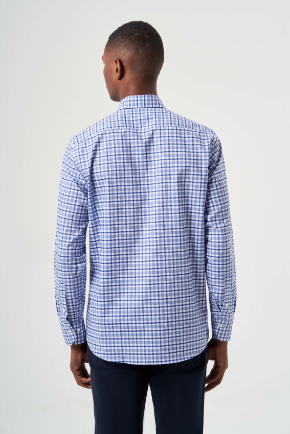 Regular Fit Lacivert Yazlık Ekose Paşa Yaka Spor Erkek Gömlek (1)