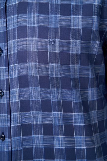 Regular Fit Lacivert Yazlık Kareli Paşa Yaka Erkek Gömlek - 3