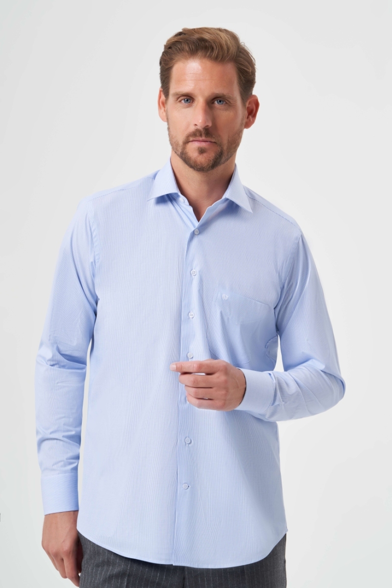 Regular Fit Mavi Basic Klasik Erkek Gömlek
