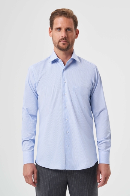 Regular Fit Mavi Basic Klasik Erkek Gömlek - 4