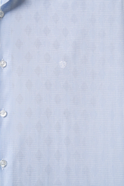 Regular Fit Mavi Çizgili İtalyan Yaka Klasik Erkek Gömlek - 3