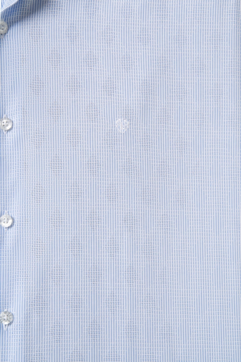 Regular Fit Mavi Çizgili İtalyan Yaka Klasik Erkek Gömlek - 3