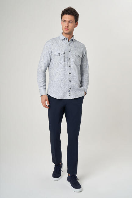 Regular Fit Mavi Flanel Erkek Gömlek - 4