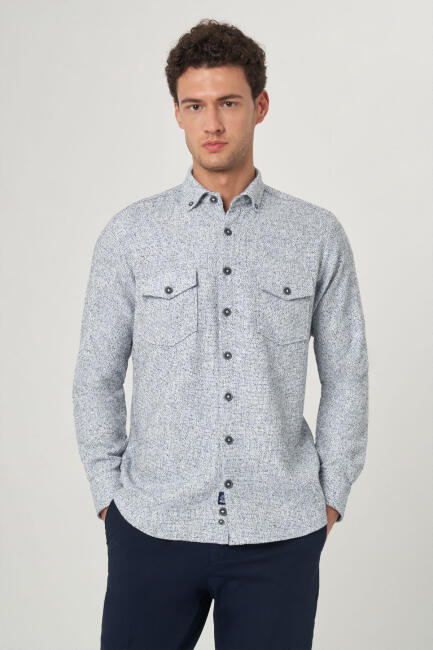Regular Fit Blue Flannel Men's Shirt