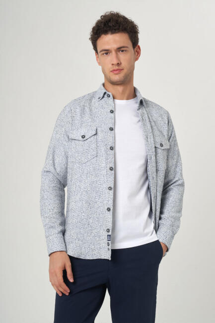 Regular Fit Mavi Flanel Erkek Gömlek - 5