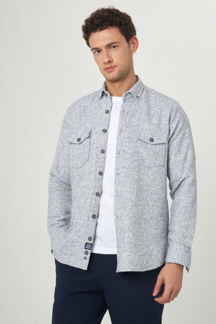 Regular Fit Mavi Flanel Erkek Gömlek - 6