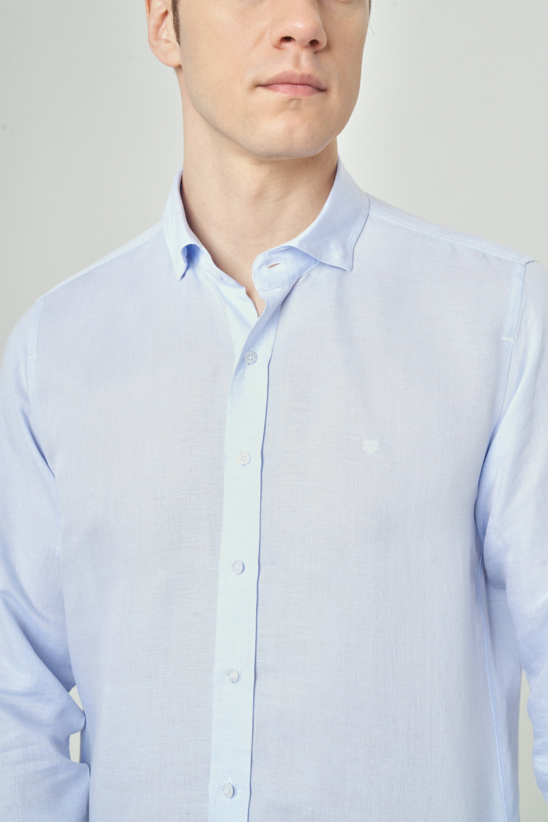 Regular Fit Mavi Gabardin Spor Yaka Uzun Kollu Erkek Gömlek - 3