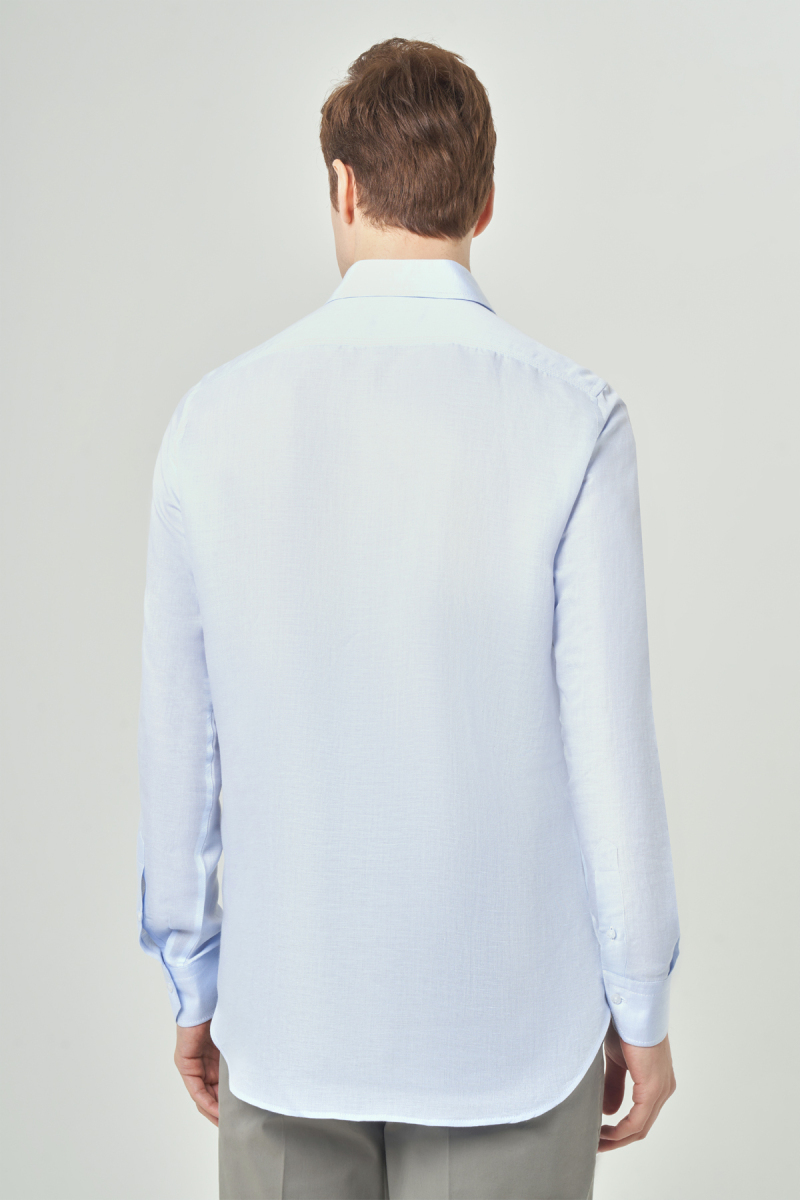 Regular Fit Mavi Gabardin Spor Yaka Uzun Kollu Erkek Gömlek (1)