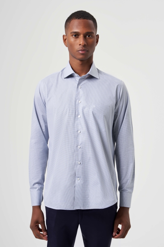 Regular Fit Mavi İtalyan Kumaş Klasik Erkek Gömlek