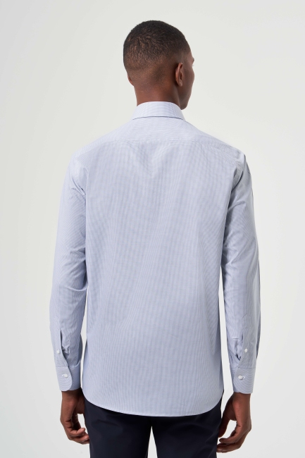 Regular Fit Mavi İtalyan Kumaş Klasik Erkek Gömlek - 2
