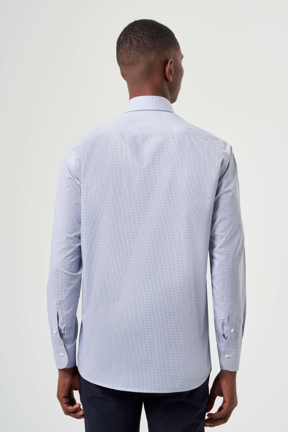 Regular Fit Mavi İtalyan Kumaş Klasik Erkek Gömlek (1)