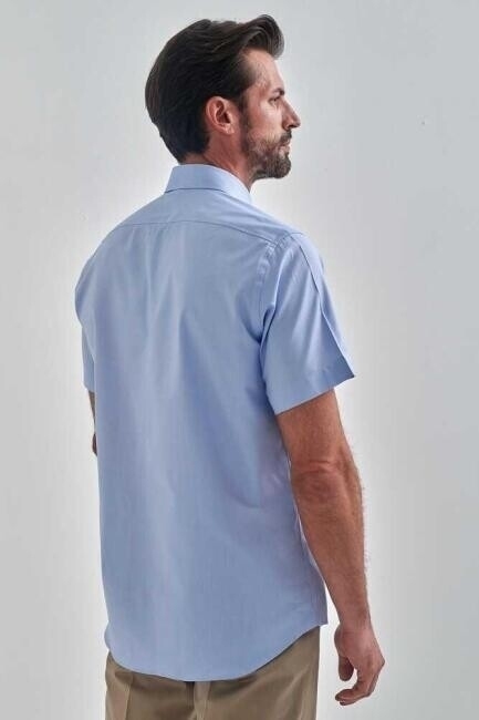 Regular Fit Mavi Kısa Kol Paşa Yaka Spor Erkek Gömlek - 2