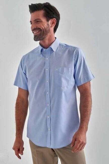Regular Fit Mavi Kısa Kol Paşa Yaka Spor Erkek Gömlek - 1