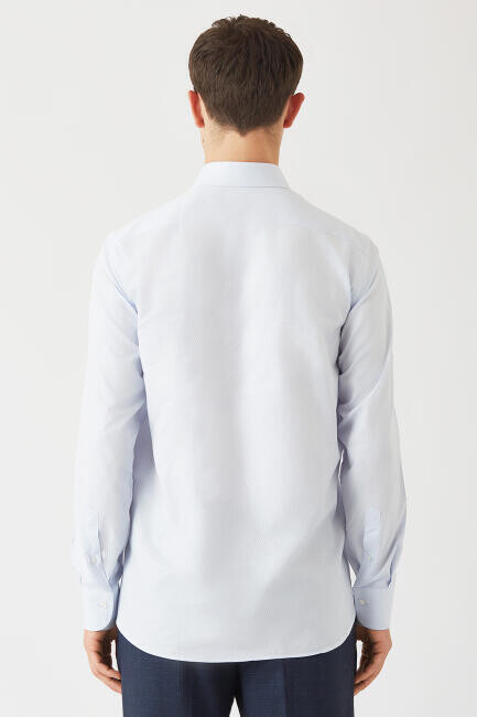 Regular Fit Mavi Klasik C Yaka Uzun Kollu Erkek Gömlek (1)