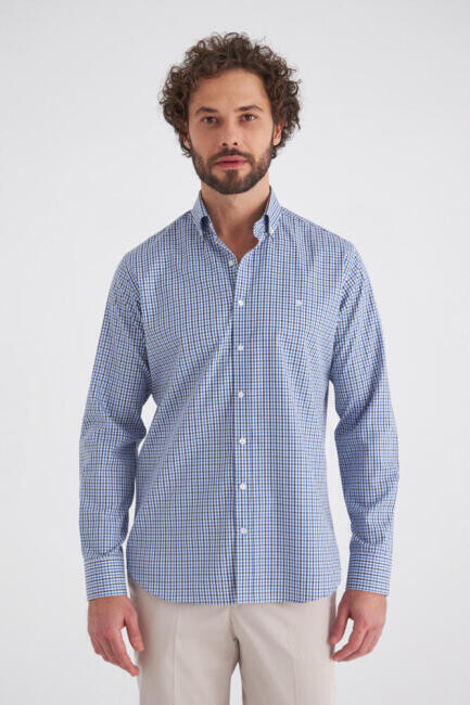 Regular Fit Mavi Paşa Yaka Spor Erkek Gömlek - 1