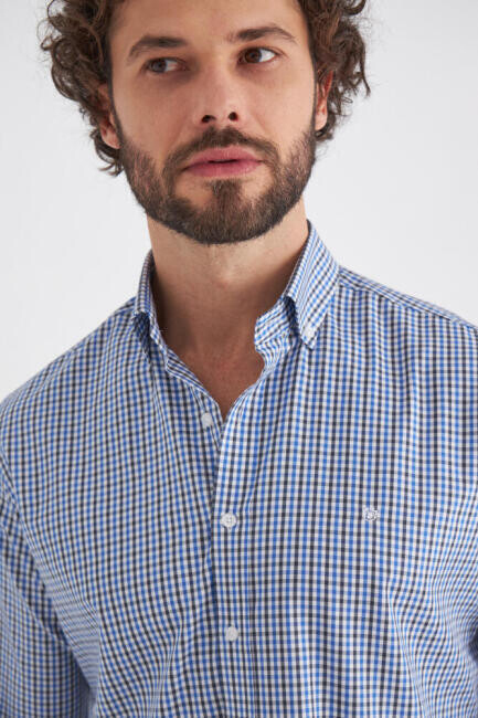 Regular Fit Mavi Paşa Yaka Spor Erkek Gömlek - 3