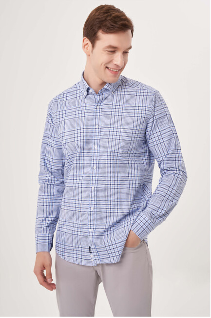 Regular Fit Mavi Paşa Yaka Yazlık Spor Erkek Gömlek